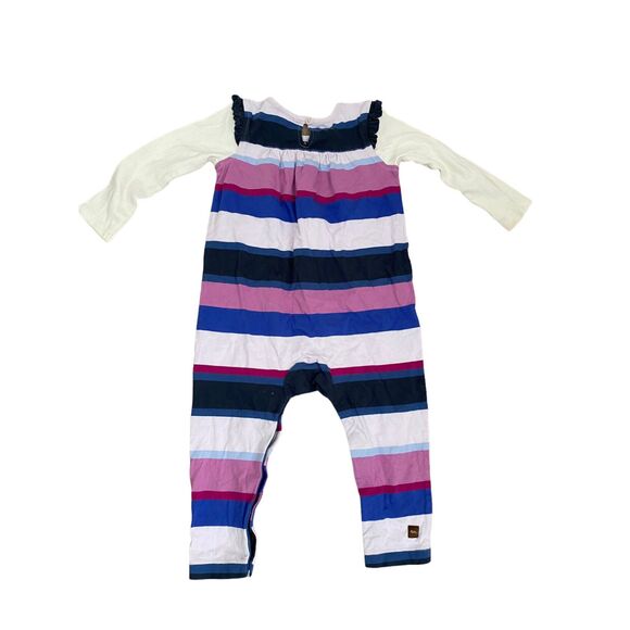 Tea Collection Striped Long Sleeve Purple Romper - 12-18 mo #nepal - Picture 2 of 6